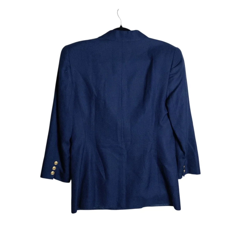 Talbots Petites Navy‎ Blue Double Breasted Linen Blend Blazer Jacket Size 10P